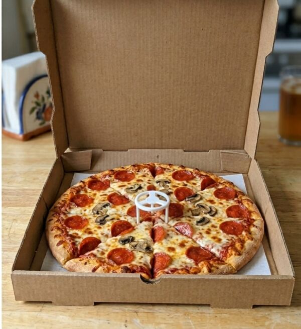 Perfect pizza with pizza saver - the support protects the toppings